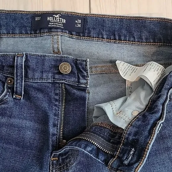 Hollister Epic Flex Slim Straight Blue Denim Jeans Womens Size Waist 28" - Picture 9 of 14